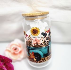 New handmade Farm animal's glass cup